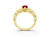 Yellow gold Marquise Cut Solitaire Garnet Leaf-Inspired Vine Band Ring with Prong Setting_3