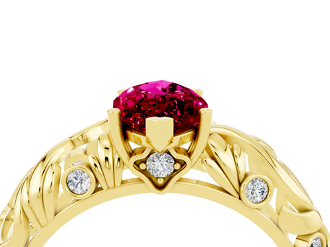 Yellow gold Marquise Cut Solitaire Garnet Leaf-Inspired Vine Band Ring with Prong Setting_4