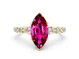 Yellow gold Marquise Cut Solitaire Garnet Ring with Pave Band and Four-Prong Setting