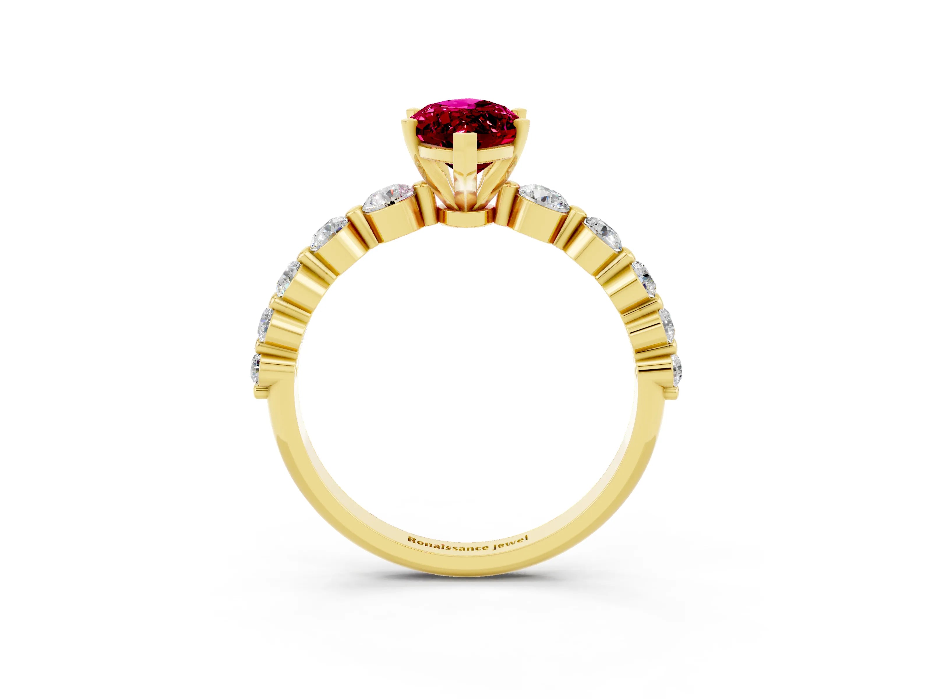 Yellow gold Marquise Cut Solitaire Garnet Ring with Pave Band and Four-Prong Setting_3