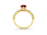 Yellow gold Marquise Cut Solitaire Garnet Ring with Pave Band and Four-Prong Setting_3