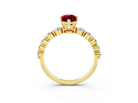 Yellow gold Marquise Cut Solitaire Garnet Ring with Pave Band and Four-Prong Setting_3