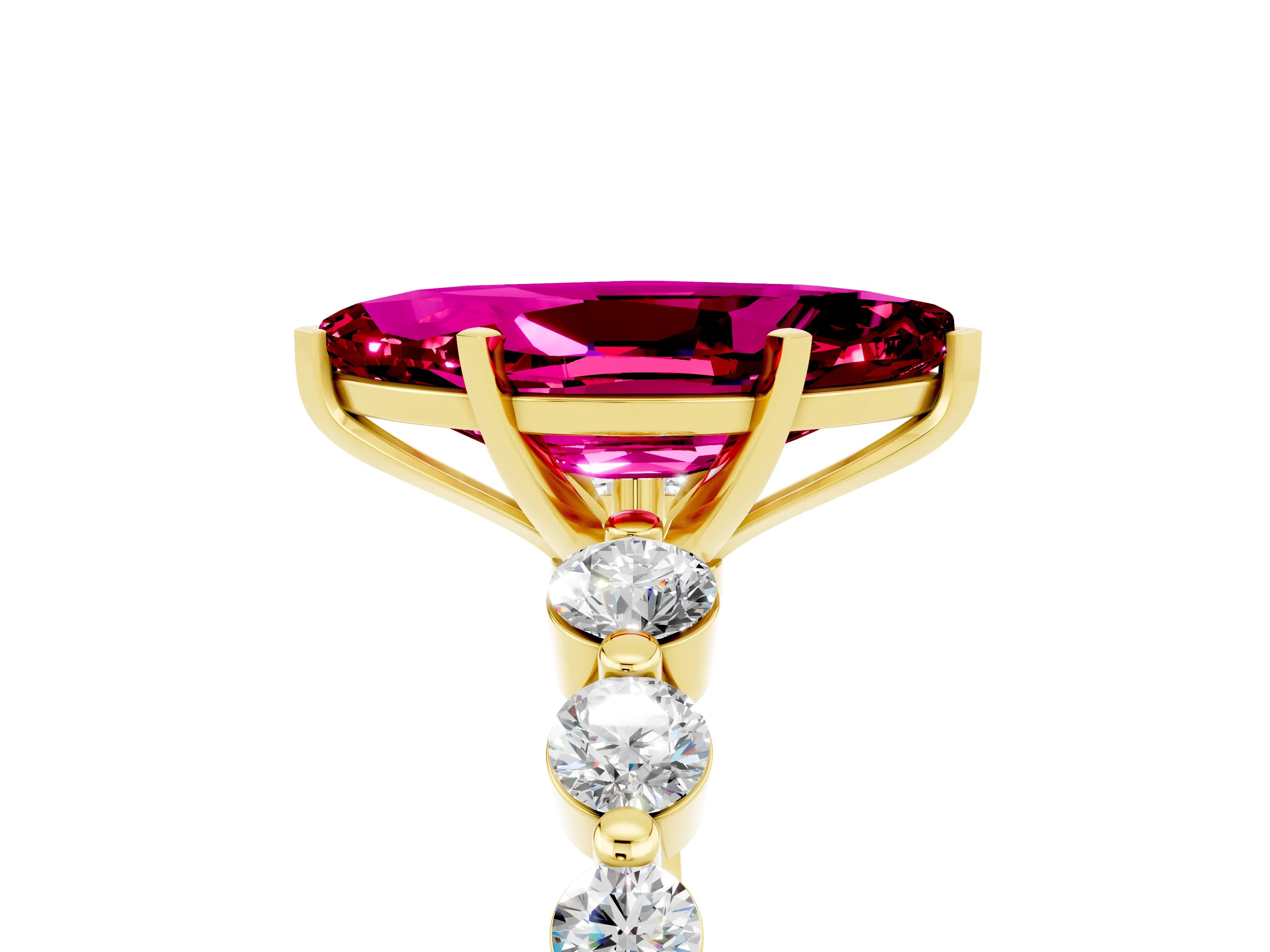 Yellow gold Marquise Cut Solitaire Garnet Ring with Pave Band and Four-Prong Setting_5