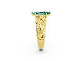 Yellow gold Marquise Cut Solitaire Green Sapphire Leaf-Inspired Vine Band Ring with Prong Setting_2