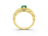 Yellow gold Marquise Cut Solitaire Green Sapphire Leaf-Inspired Vine Band Ring with Prong Setting_3