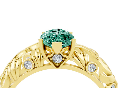 Yellow gold Marquise Cut Solitaire Green Sapphire Leaf-Inspired Vine Band Ring with Prong Setting_4