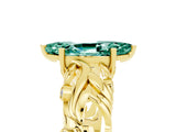 Yellow gold Marquise Cut Solitaire Green Sapphire Leaf-Inspired Vine Band Ring with Prong Setting_5