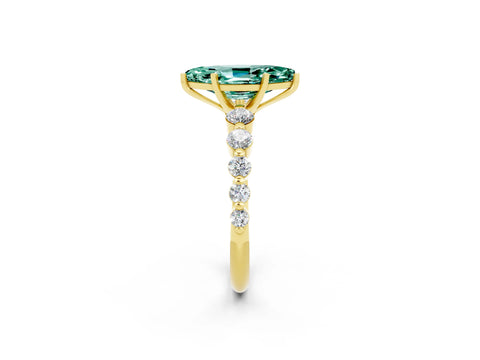 Yellow gold Marquise Cut Solitaire Green Sapphire Ring with Pave Band and Four-Prong Setting_2