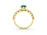 Yellow gold Marquise Cut Solitaire Green Sapphire Ring with Pave Band and Four-Prong Setting_3