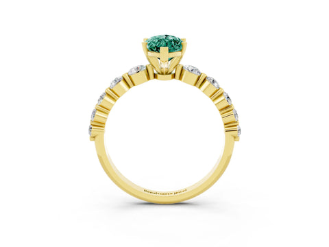 Yellow gold Marquise Cut Solitaire Green Sapphire Ring with Pave Band and Four-Prong Setting_3