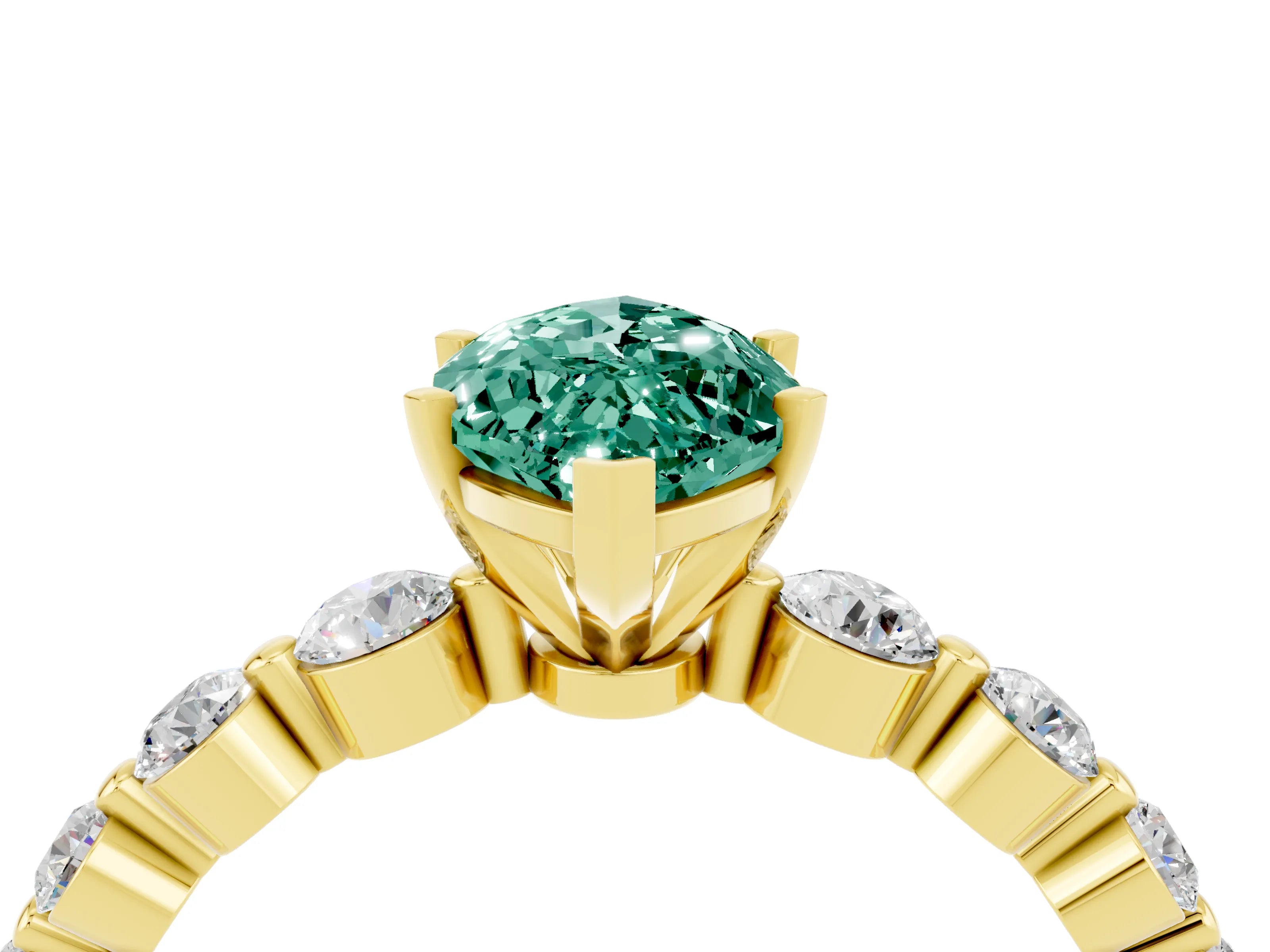 Yellow gold Marquise Cut Solitaire Green Sapphire Ring with Pave Band and Four-Prong Setting_4