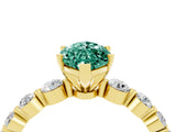 Yellow gold Marquise Cut Solitaire Green Sapphire Ring with Pave Band and Four-Prong Setting_4