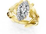 Yellow gold Marquise Cut Solitaire Leaf-Inspired Engagement Ring with Prong Setting_16