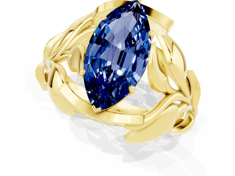 Yellow gold Marquise Cut Solitaire Leaf-Inspired Engagement Ring with Prong Setting_1