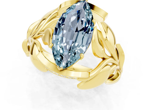 Yellow gold Marquise Cut Solitaire Leaf-Inspired Engagement Ring with Prong Setting_1