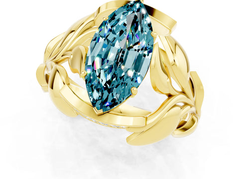 Yellow gold Marquise Cut Solitaire Leaf-Inspired Engagement Ring with Prong Setting_1