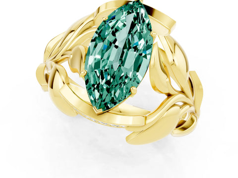 Yellow gold Marquise Cut Solitaire Leaf-Inspired Engagement Ring with Prong Setting_1