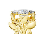 Yellow gold Marquise Cut Solitaire Leaf-Inspired Engagement Ring with Prong Setting_20
