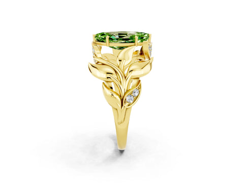 Yellow gold Marquise Cut Solitaire Leaf-Inspired Engagement Ring with Prong Setting_2