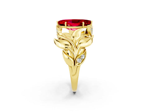 Yellow gold Marquise Cut Solitaire Leaf-Inspired Engagement Ring with Prong Setting_2