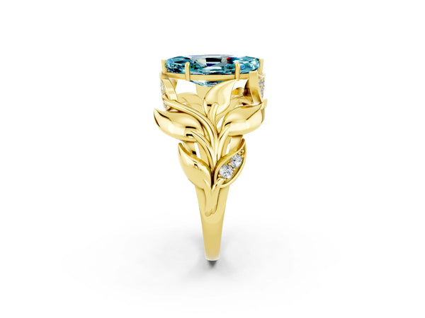 Yellow gold Marquise Cut Solitaire Leaf-Inspired Engagement Ring with Prong Setting