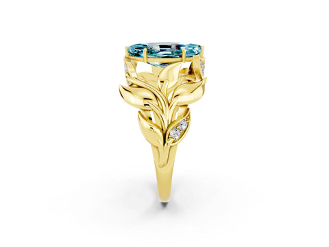 Yellow gold Marquise Cut Solitaire Leaf-Inspired Engagement Ring with Prong Setting_2