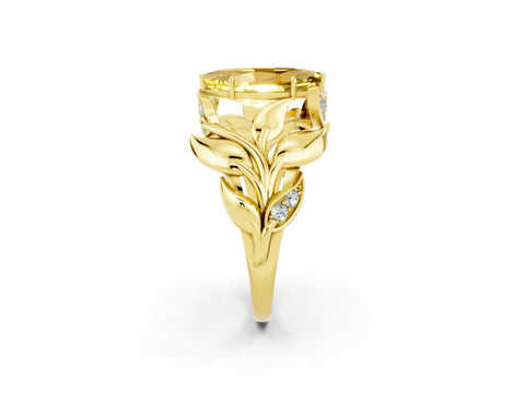 Yellow gold Marquise Cut Solitaire Leaf-Inspired Engagement Ring with Prong Setting_2