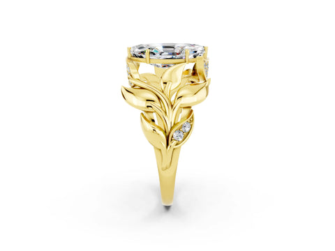 Yellow gold Marquise Cut Solitaire Leaf-Inspired Engagement Ring with Prong Setting_2