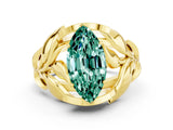 Yellow gold Marquise Cut Solitaire Leaf-Inspired Engagement Ring with Prong Setting