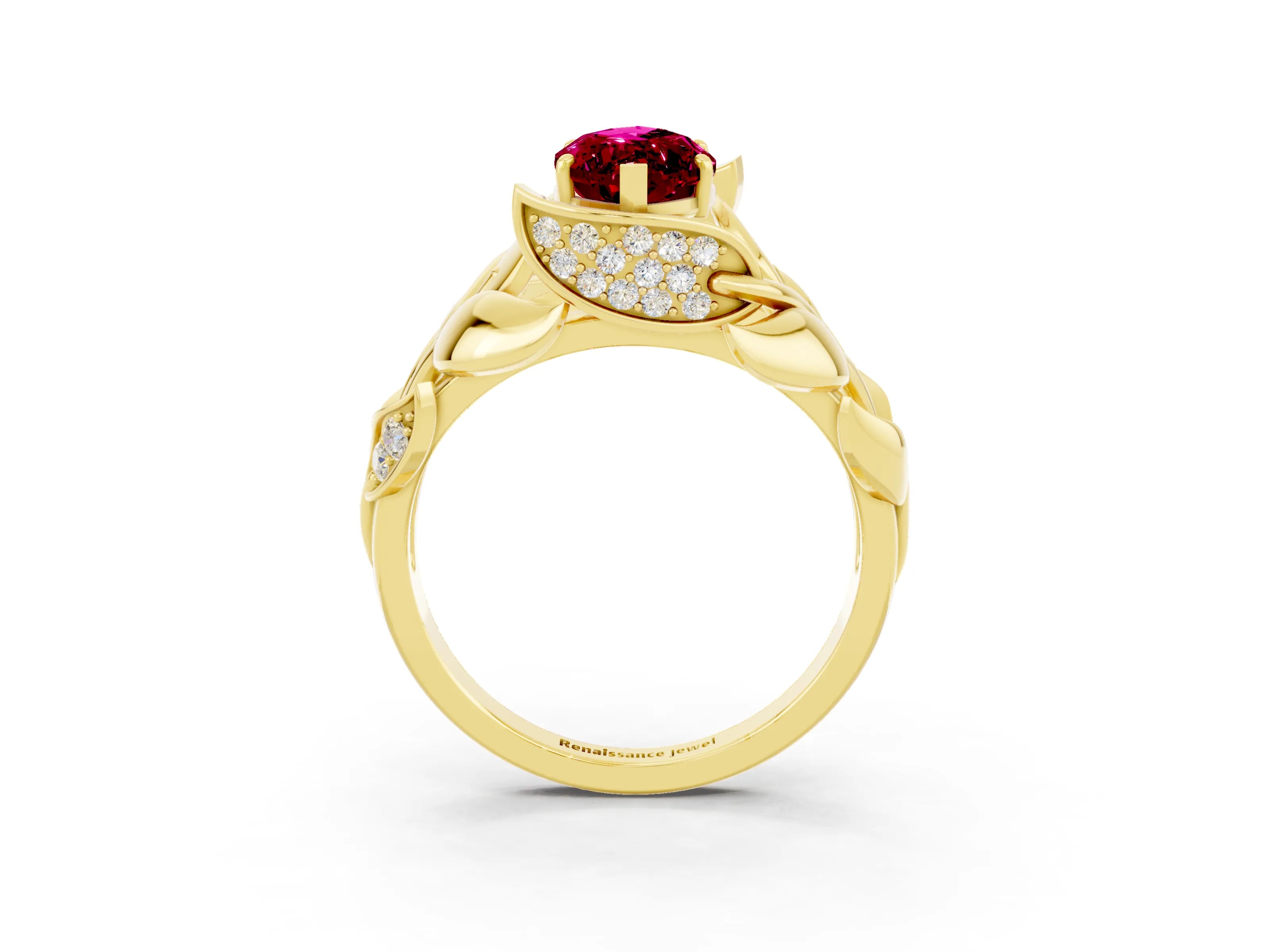 Yellow gold Marquise Cut Solitaire Leaf-Inspired Engagement Ring with Prong Setting_3