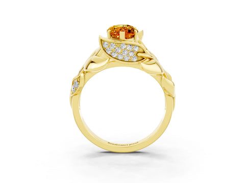 Yellow gold Marquise Cut Solitaire Leaf-Inspired Engagement Ring with Prong Setting_3