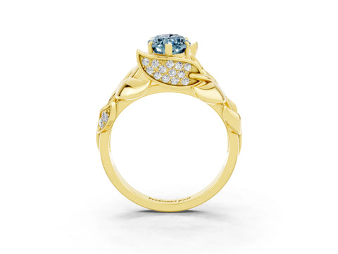 Yellow gold Marquise Cut Solitaire Leaf-Inspired Engagement Ring with Prong Setting_3