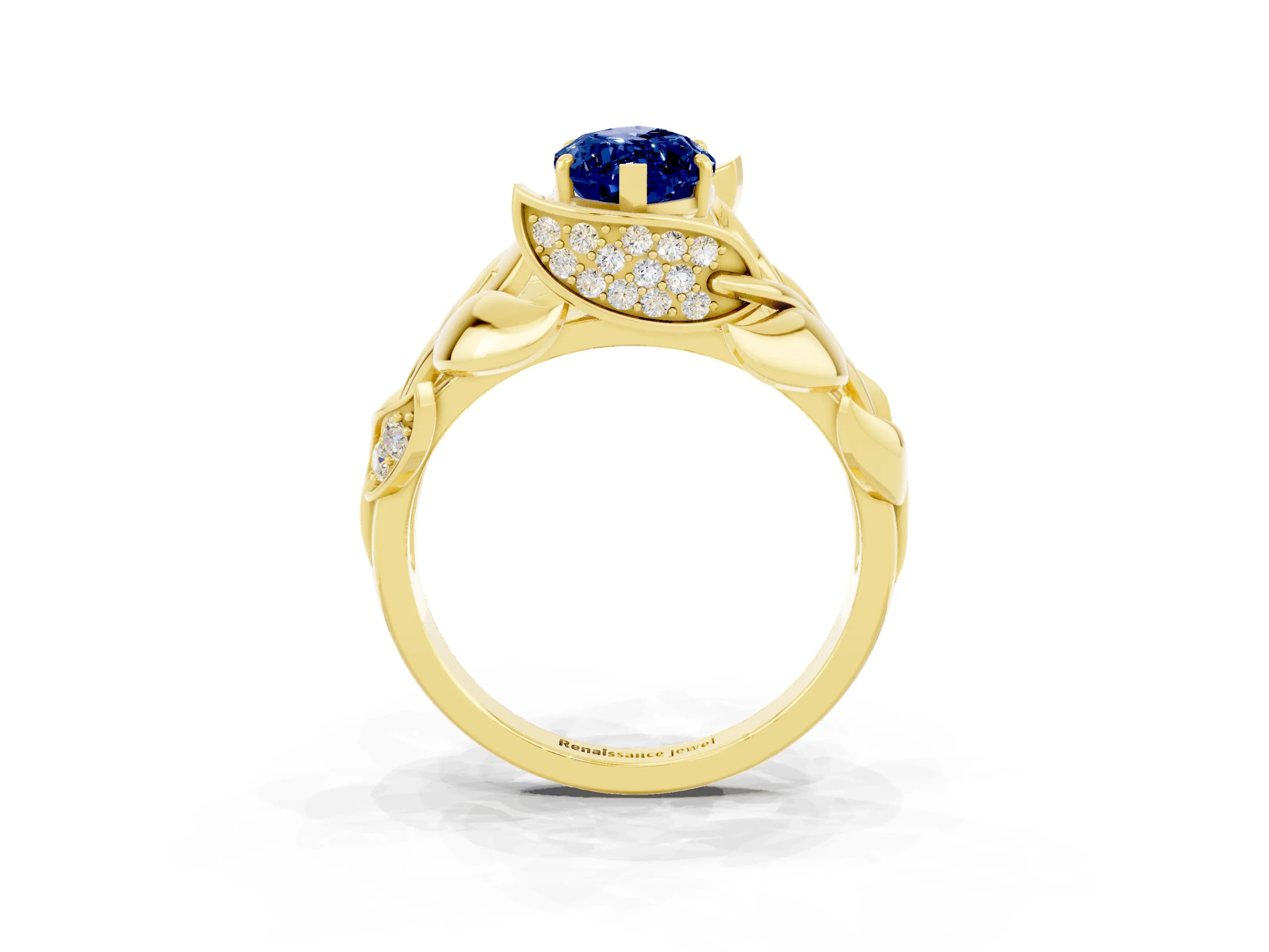 Yellow gold Marquise Cut Solitaire Leaf-Inspired Engagement Ring with Prong Setting_3