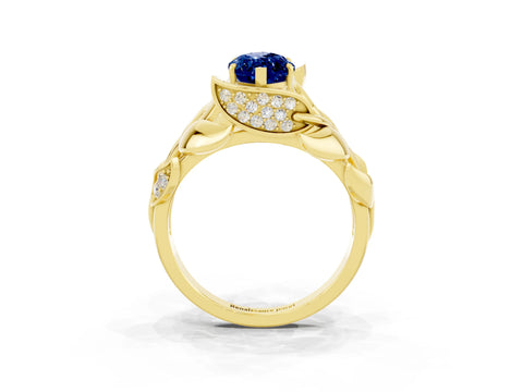 Yellow gold Marquise Cut Solitaire Leaf-Inspired Engagement Ring with Prong Setting_3