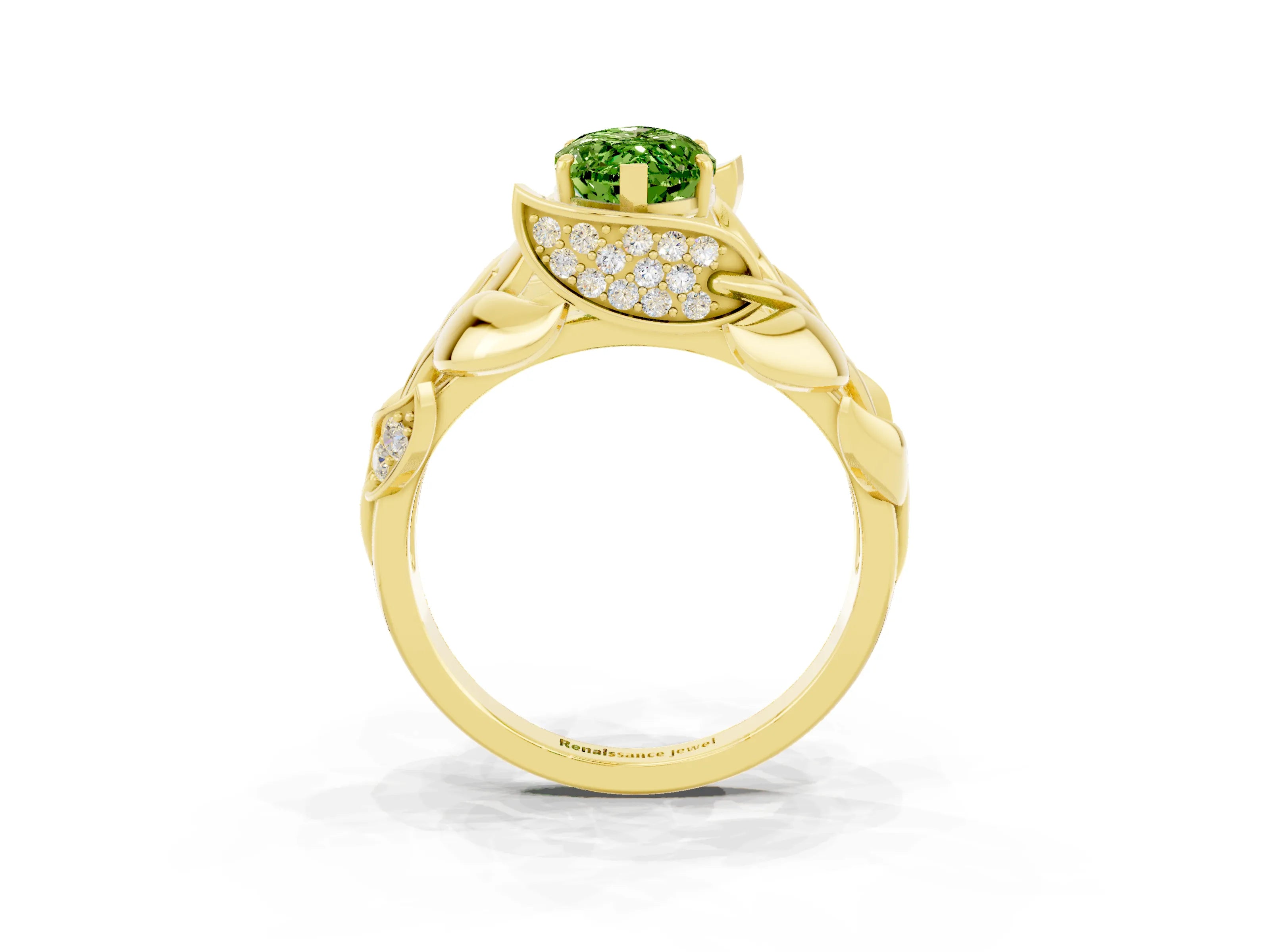 Yellow gold Marquise Cut Solitaire Leaf-Inspired Engagement Ring with Prong Setting_3