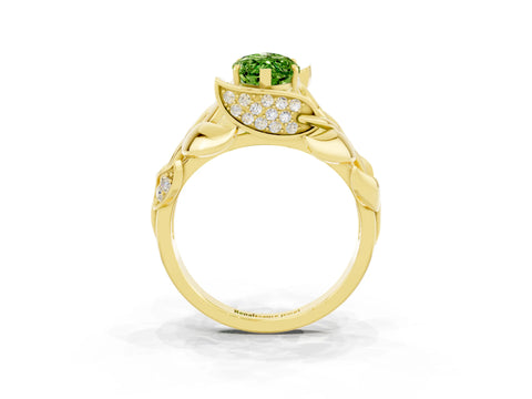 Yellow gold Marquise Cut Solitaire Leaf-Inspired Engagement Ring with Prong Setting_3