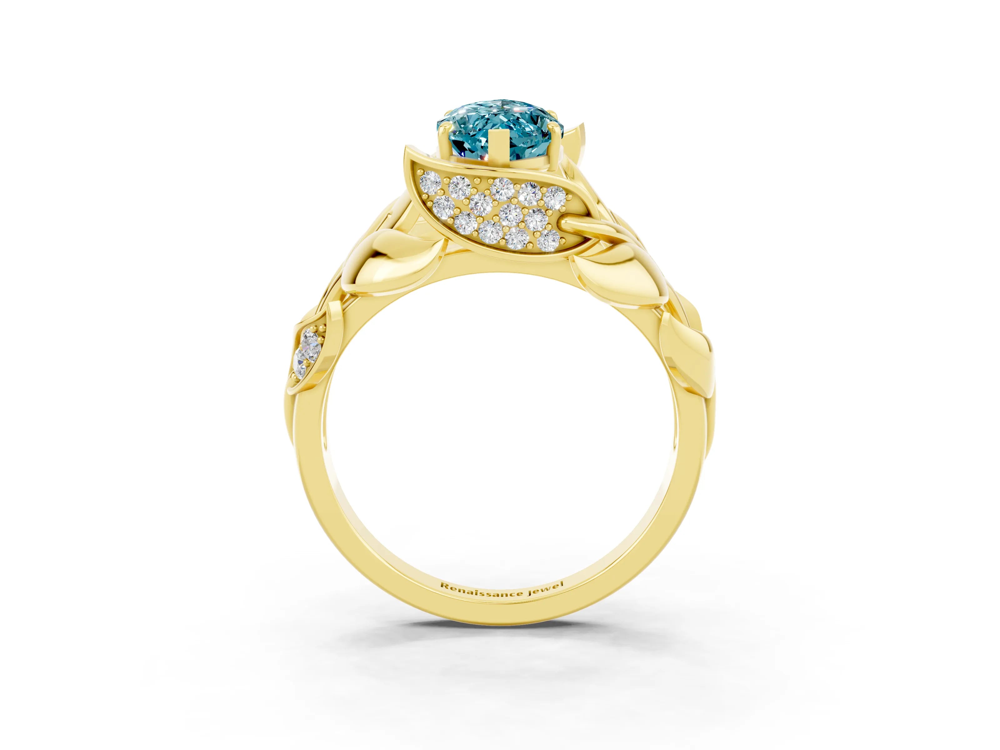 Yellow gold Marquise Cut Solitaire Leaf-Inspired Engagement Ring with Prong Setting_3