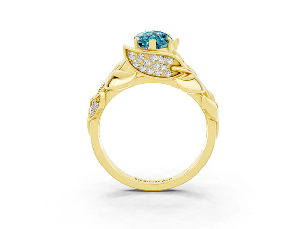 Yellow gold Marquise Cut Solitaire Leaf-Inspired Engagement Ring with Prong Setting
