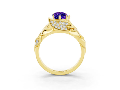 Yellow gold Marquise Cut Solitaire Leaf-Inspired Engagement Ring with Prong Setting_3