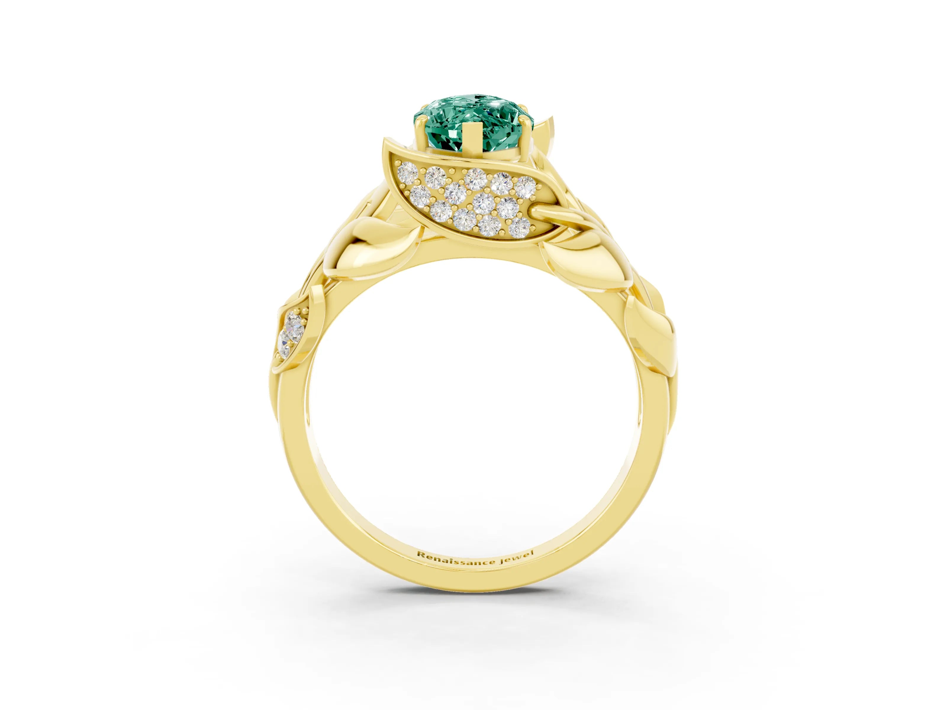 Yellow gold Marquise Cut Solitaire Leaf-Inspired Engagement Ring with Prong Setting_3