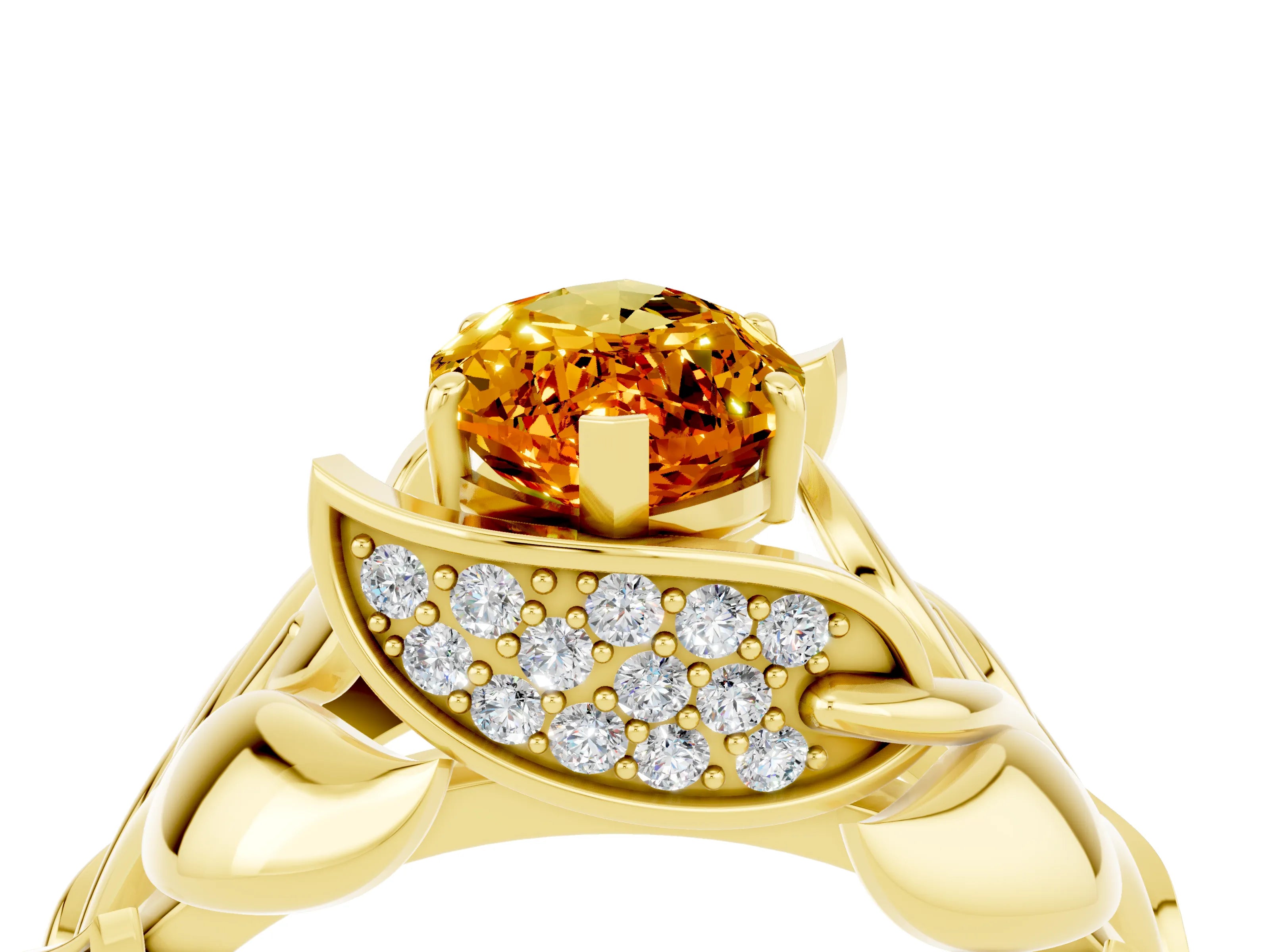 Yellow gold Marquise Cut Solitaire Leaf-Inspired Engagement Ring with Prong Setting_4
