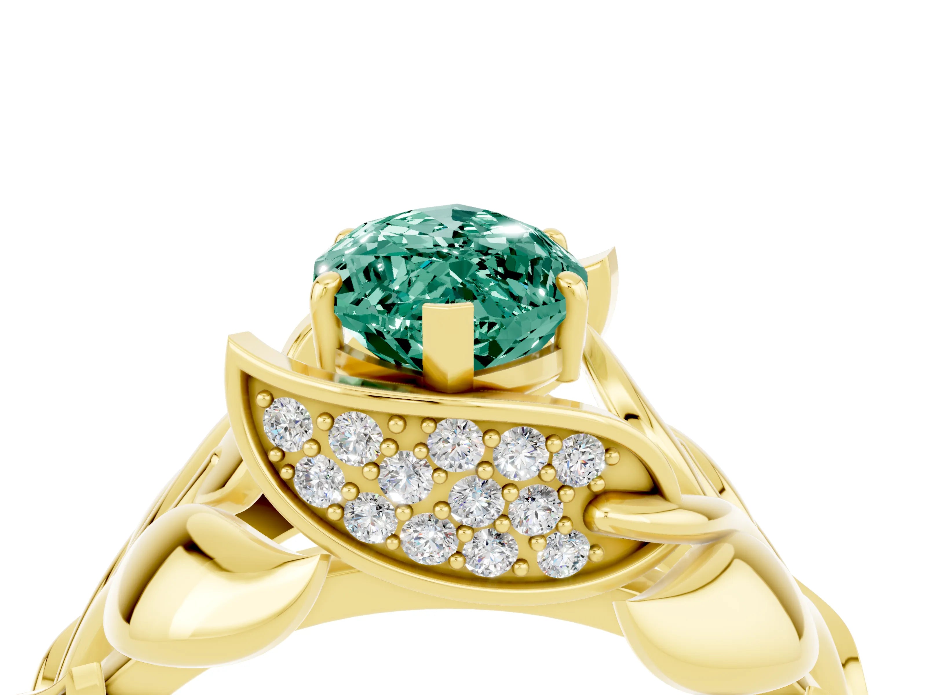 Yellow gold Marquise Cut Solitaire Leaf-Inspired Engagement Ring with Prong Setting_4
