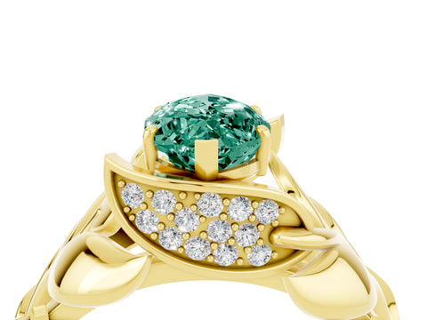 Yellow gold Marquise Cut Solitaire Leaf-Inspired Engagement Ring with Prong Setting_4