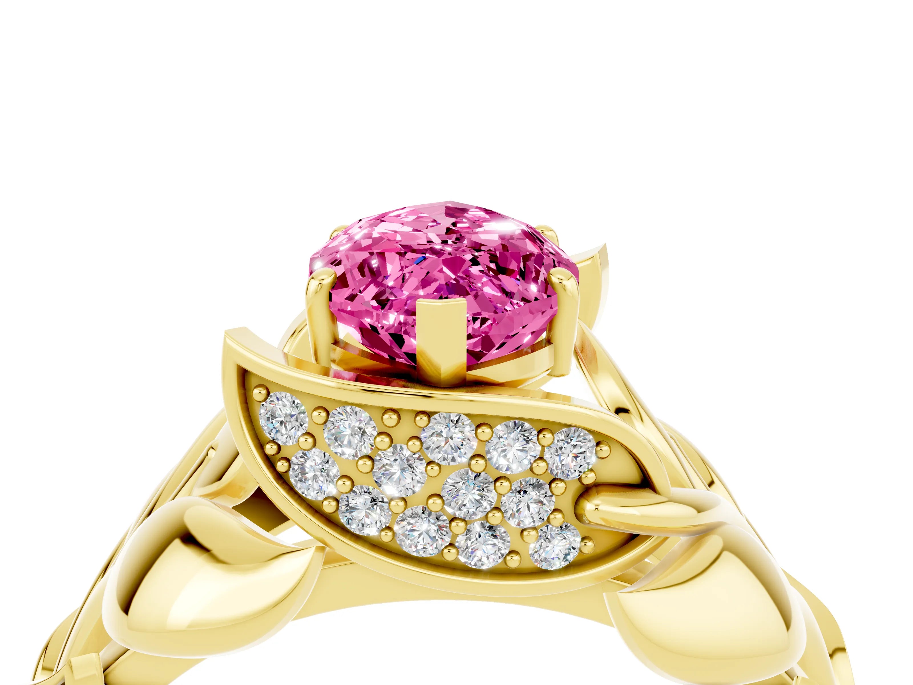 Yellow gold Marquise Cut Solitaire Leaf-Inspired Engagement Ring with Prong Setting_4