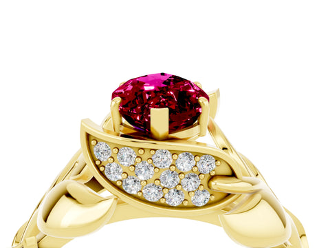 Yellow gold Marquise Cut Solitaire Leaf-Inspired Engagement Ring with Prong Setting_4