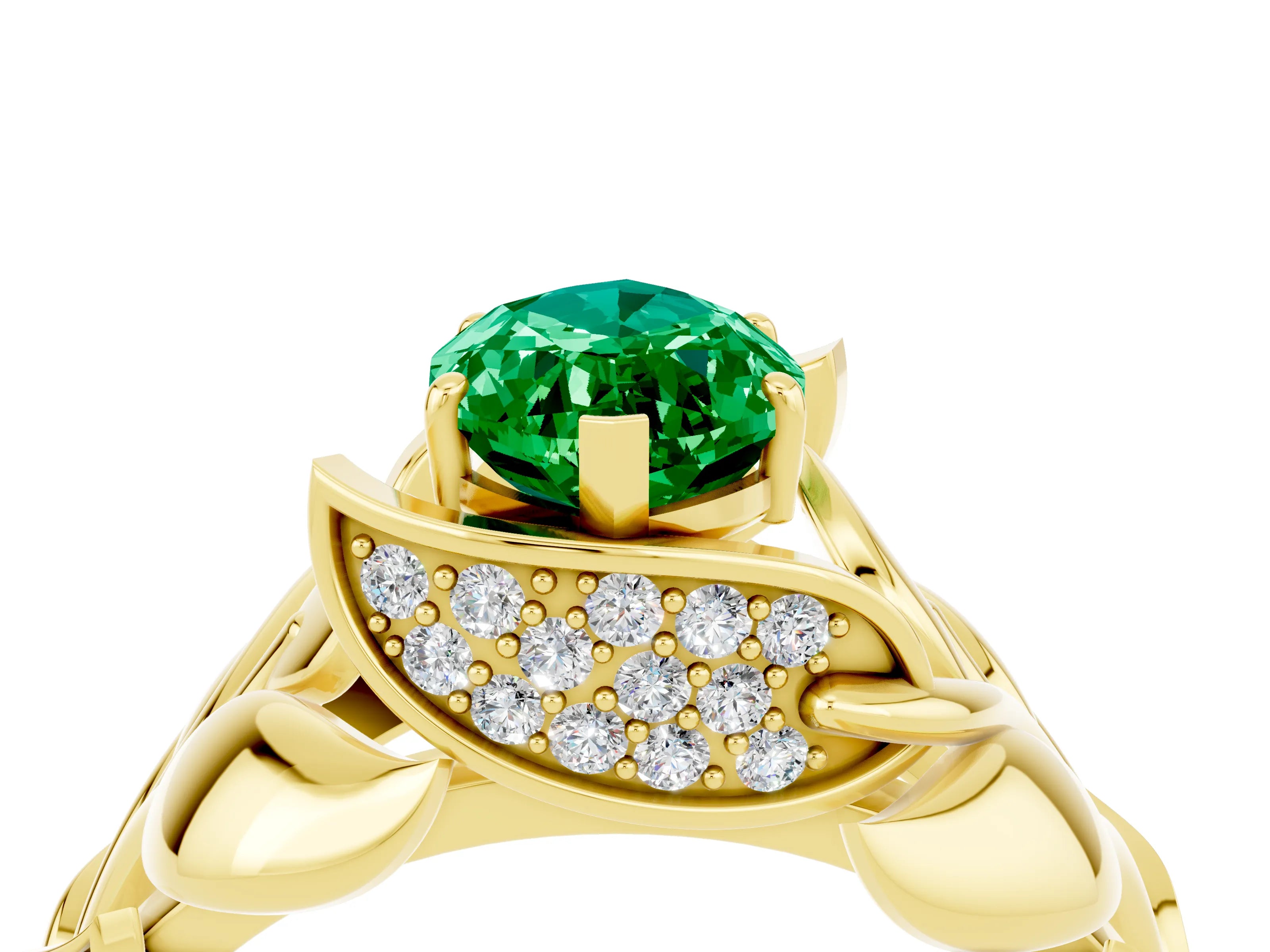 Yellow gold Marquise Cut Solitaire Leaf-Inspired Engagement Ring with Prong Setting_4
