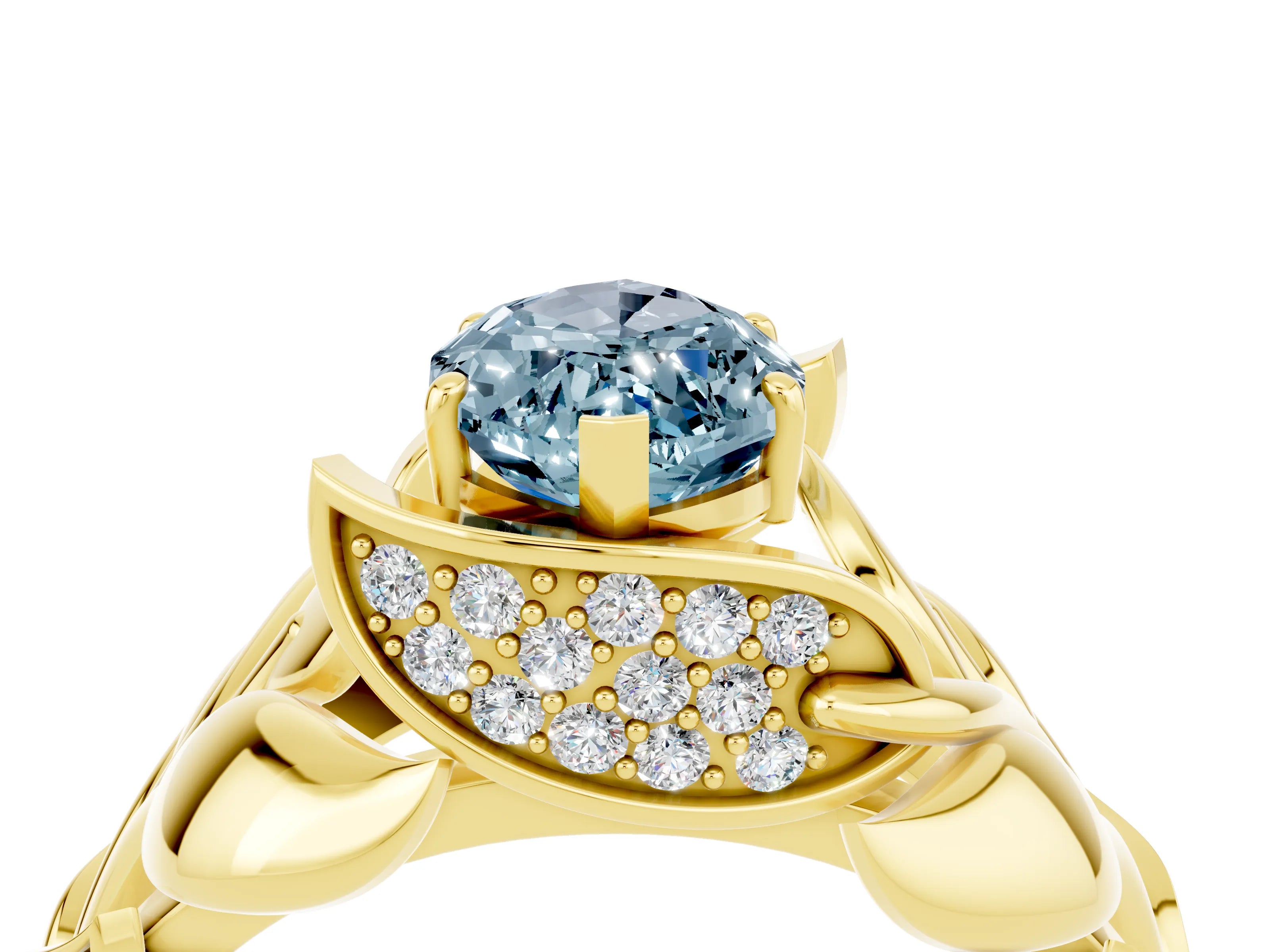 Yellow gold Marquise Cut Solitaire Leaf-Inspired Engagement Ring with Prong Setting_4