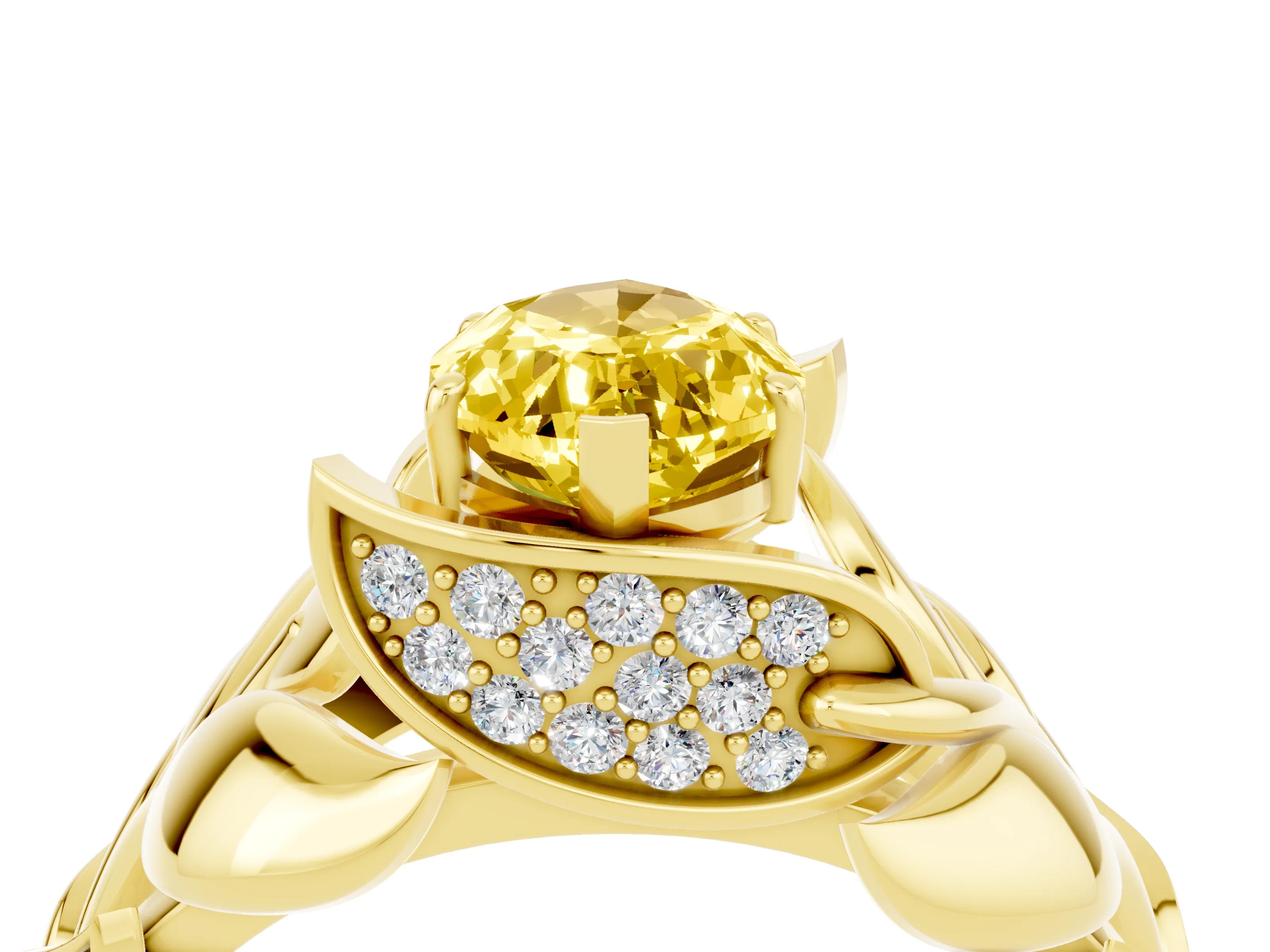 Yellow gold Marquise Cut Solitaire Leaf-Inspired Engagement Ring with Prong Setting_4