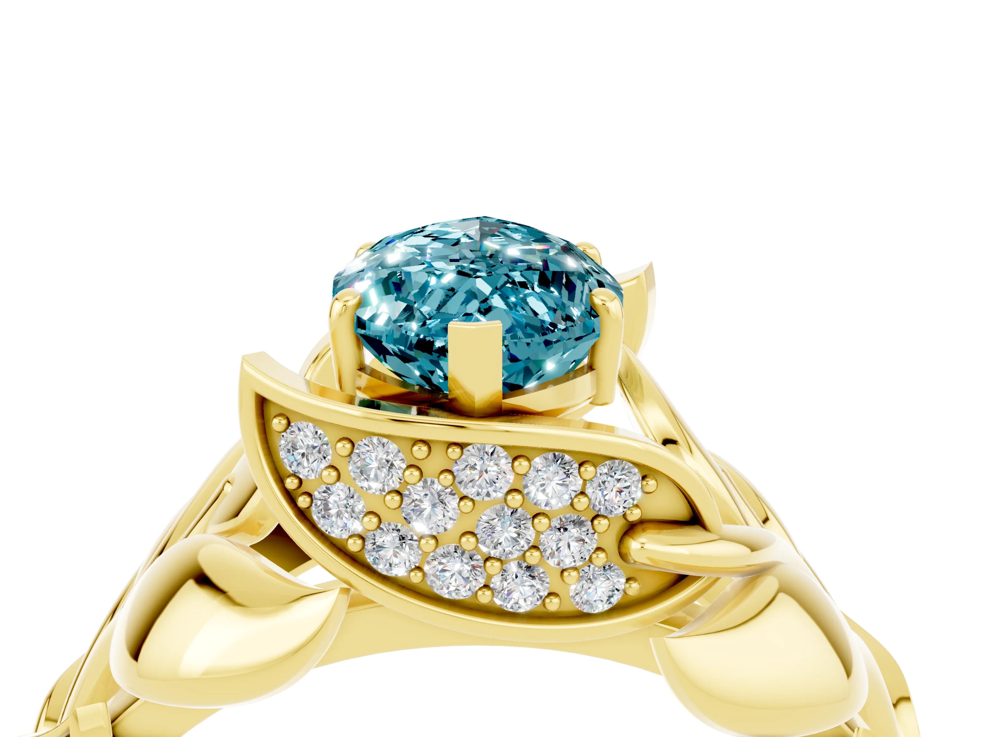 Yellow gold Marquise Cut Solitaire Leaf-Inspired Engagement Ring with Prong Setting_4