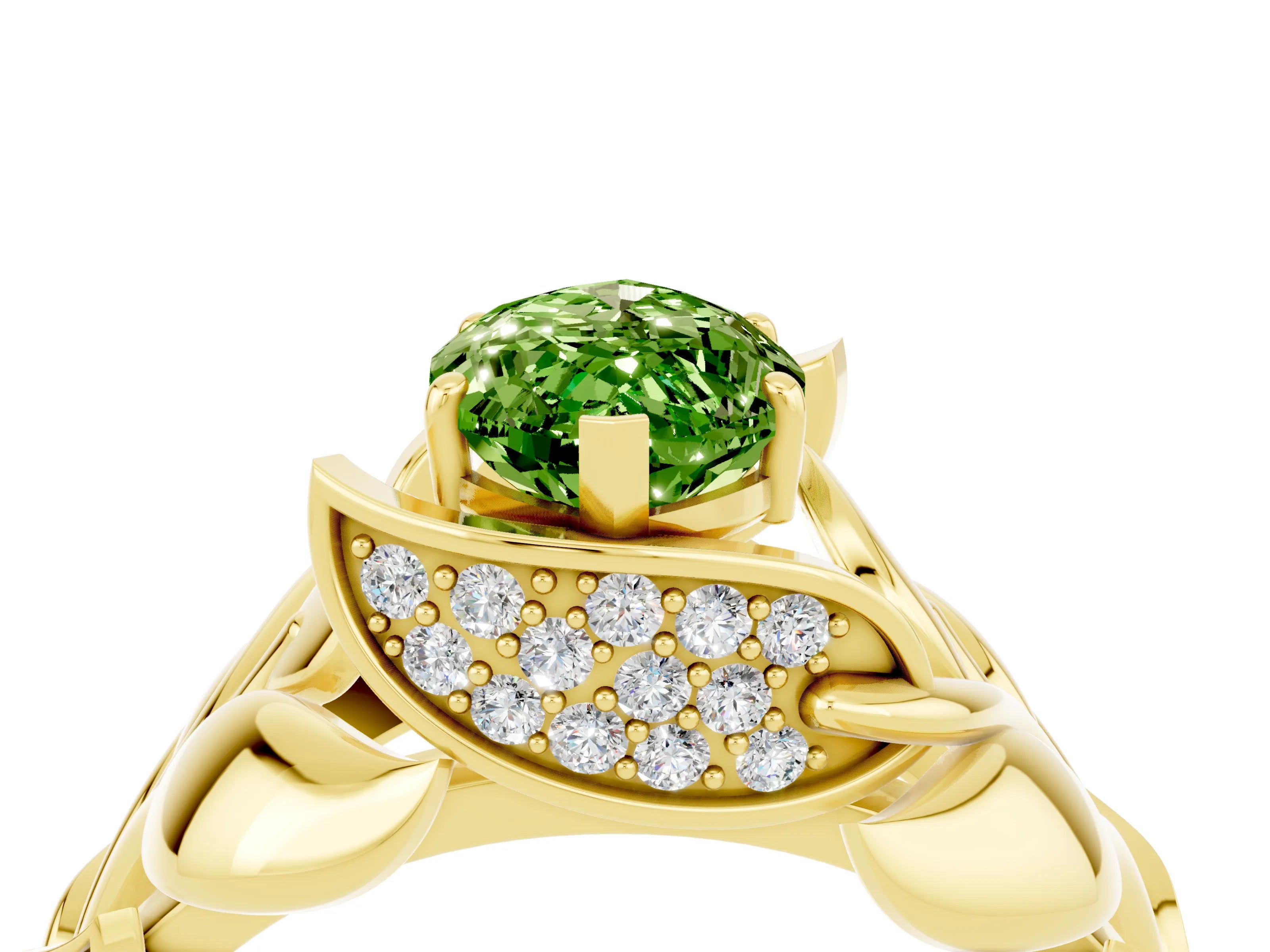 Yellow gold Marquise Cut Solitaire Leaf-Inspired Engagement Ring with Prong Setting_4